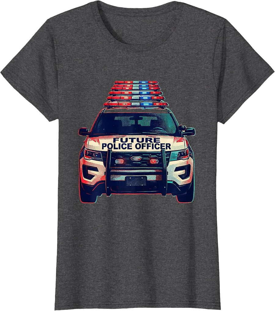 Women's Future Police Officer Kids Costume Police Car Playwear T-Shirt - Dark Heather Grey