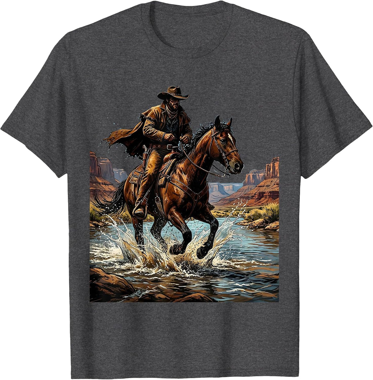 Wrangler River Crossing Western Horseback Riding T-Shirt - Dark Heather Grey