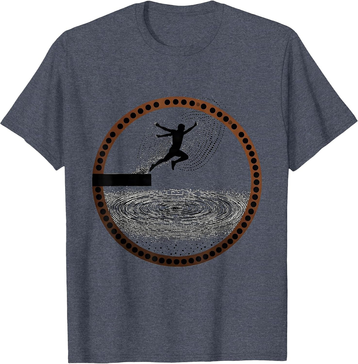 Pointillist Kid Diving Board Jump Art T-Shirt - Heather Blue