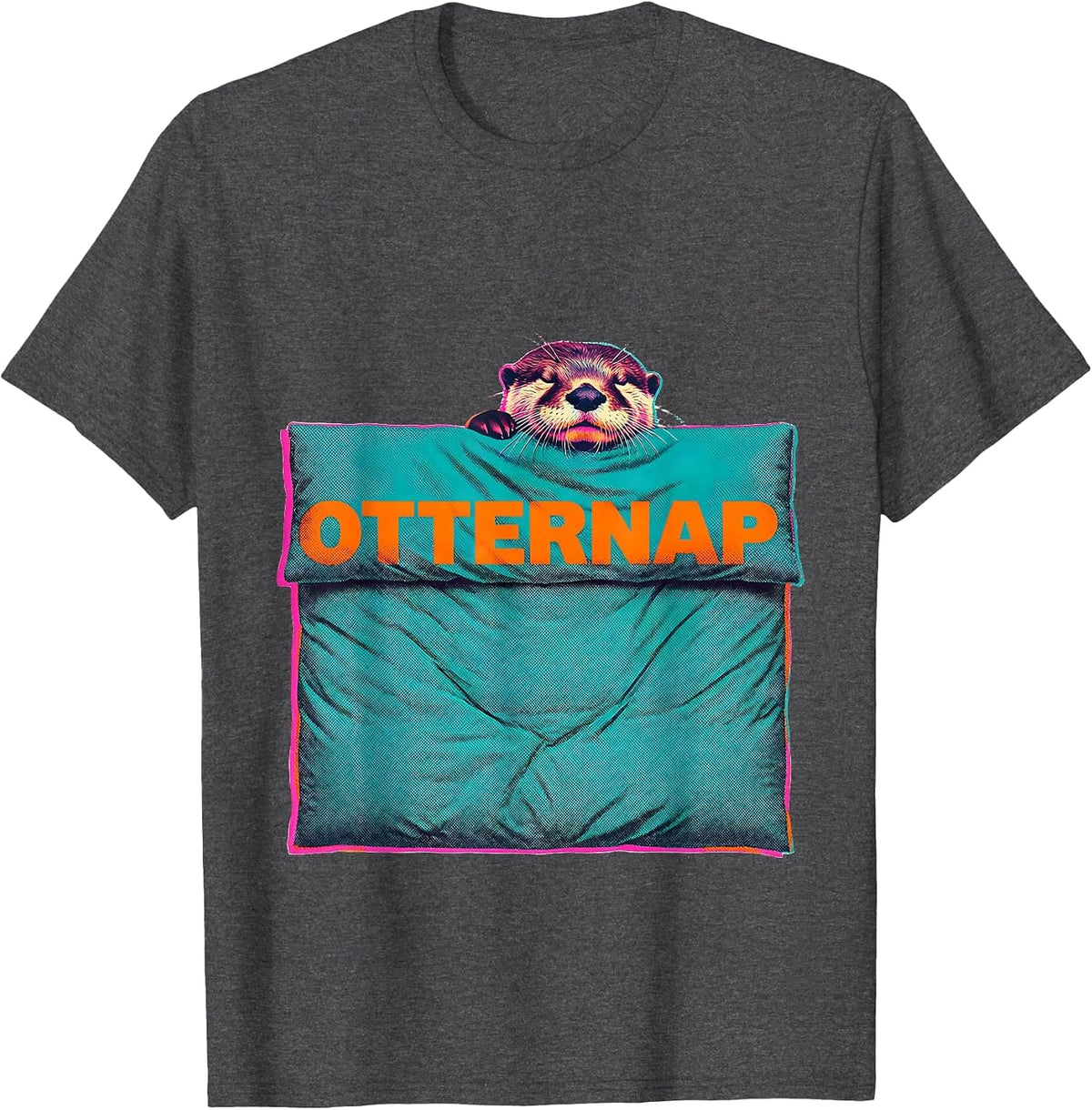 Men's Otternap Risograph Sleeping Animal Official Sleepshirt T-Shirt - Dark Heather Grey