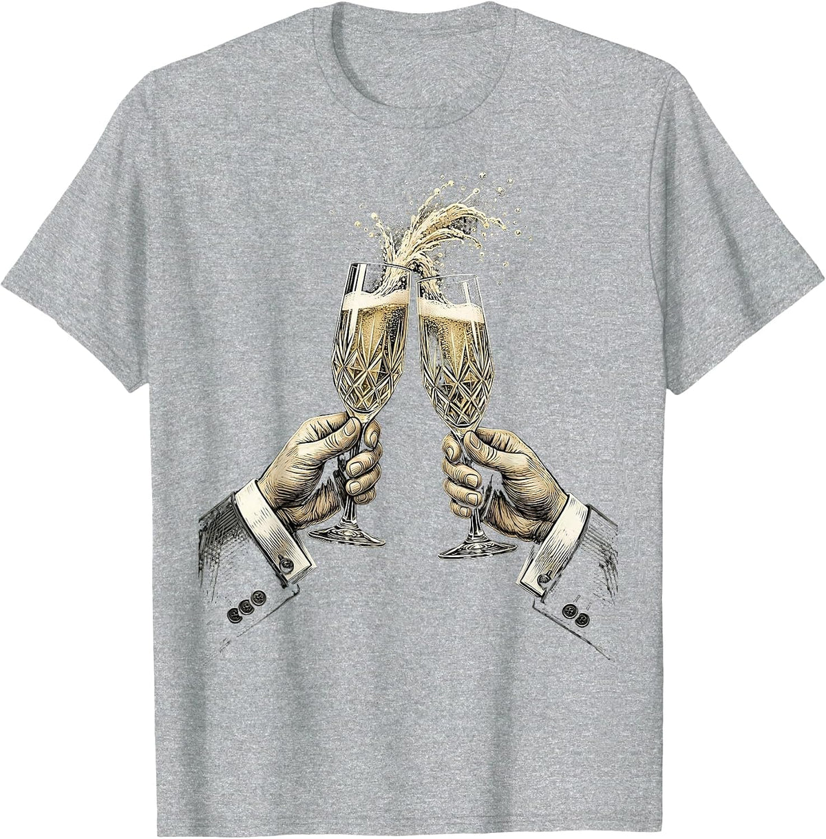 Men's Tuxedo Champagne Toast Graphic Tee T-Shirt - Heather Grey