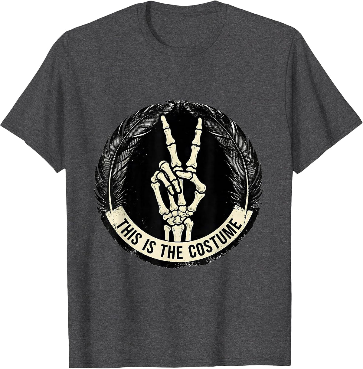 This Is The Costume Rubber Stamp Skeleton Hand Peace Sign T-Shirt - Dark Heather Grey
