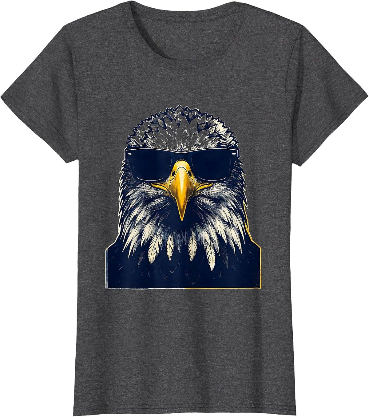 Women's Bald Eagle Sunglasses Novelty Mascot Retro T-Shirt - Dark Heather Grey