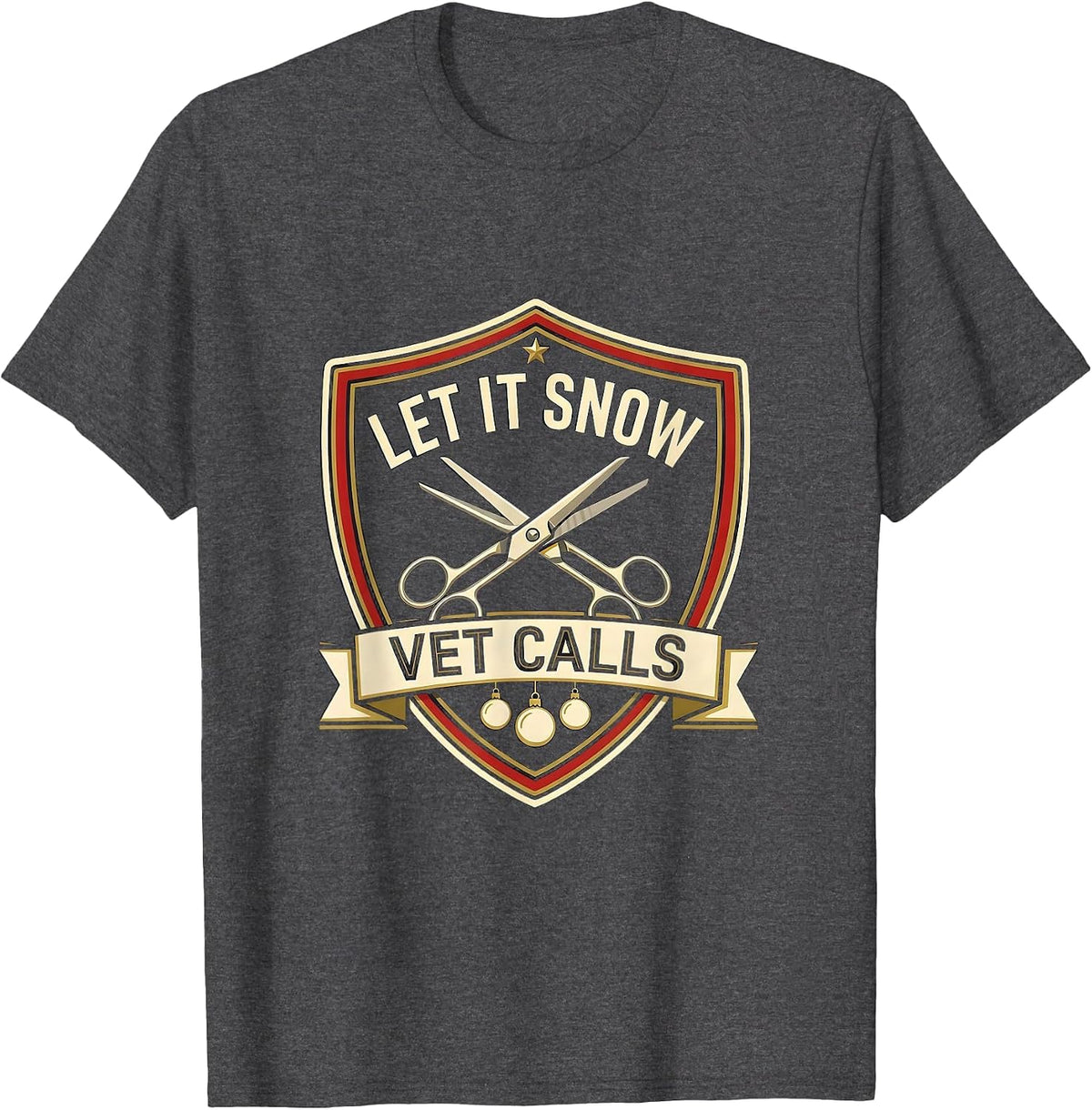 Men's Let It Snow Vet Calls Funny Veterinary Tech Christmas T-Shirt - Dark Heather Grey