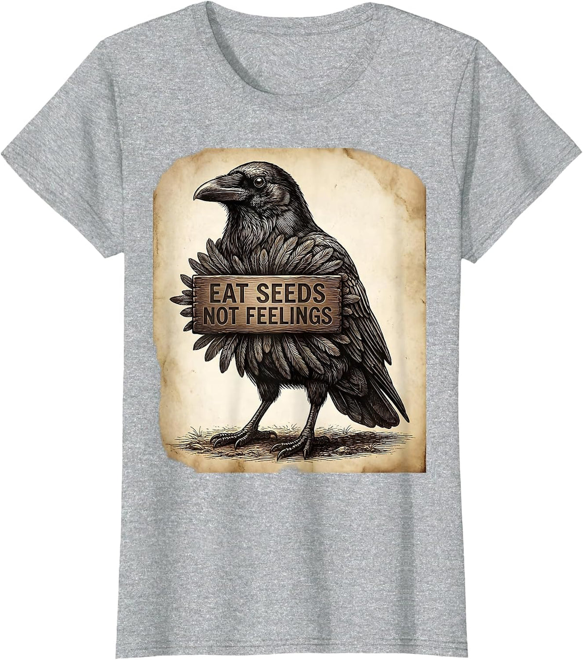 Eat Seeds Not Feelings Bird Lover Design T-Shirt - Heather Grey