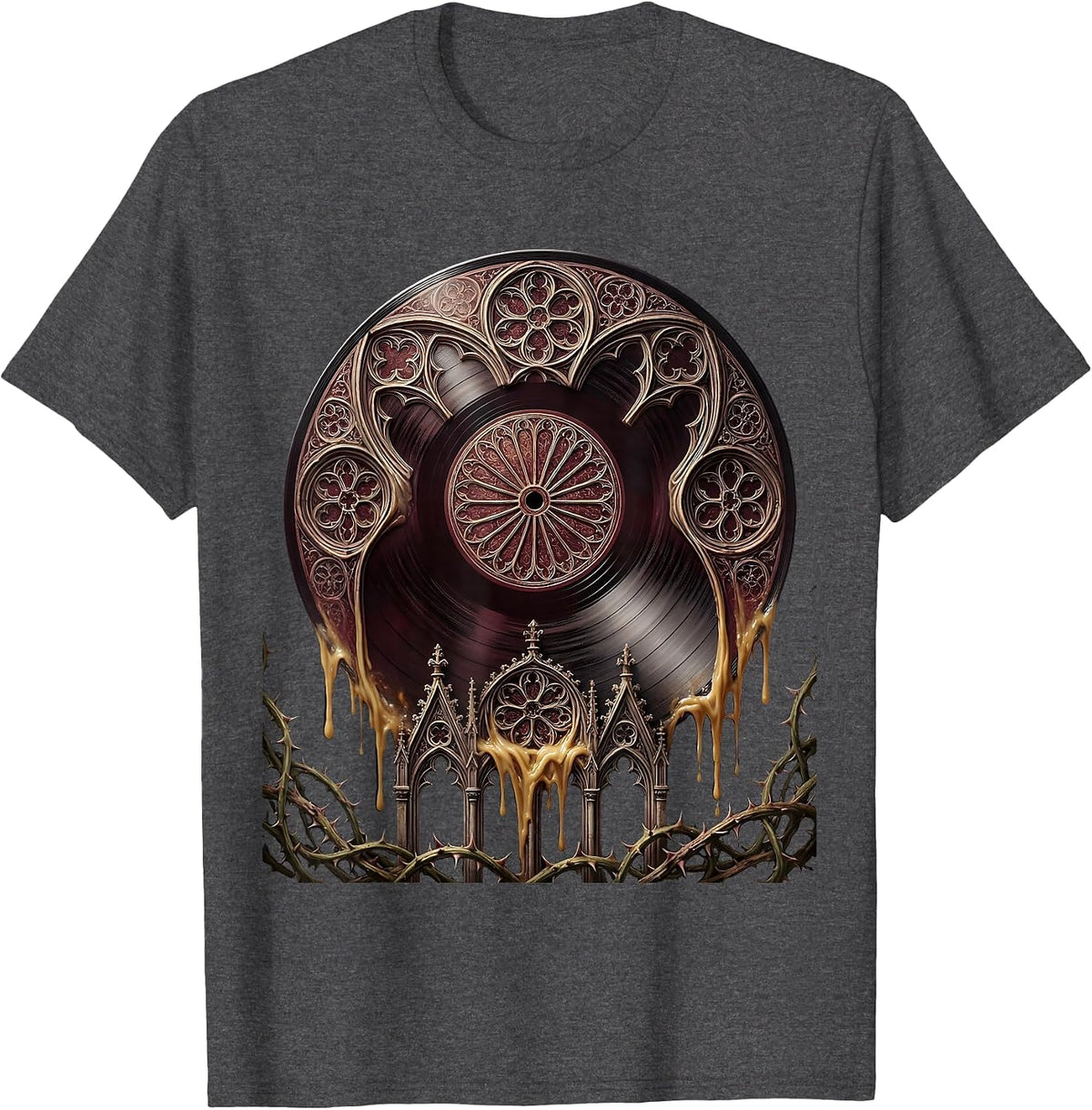 Melting Vinyl Record Desert Sun Rock Art T-Shirt - Dark Heather Grey