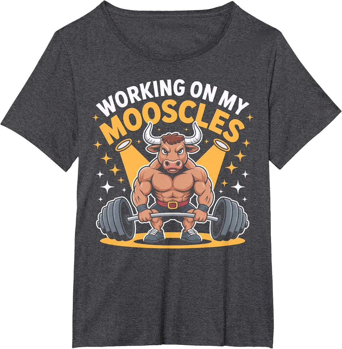 Cow Lifting Weights Working On My Mooscles Gym T-Shirt - Dark Heather Grey