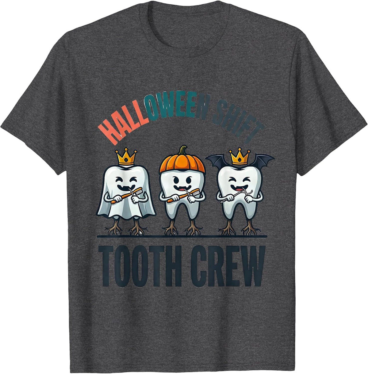 Halloween Shift Tooth Crew Funny Dentist Dental Hygienist T-Shirt - Dark Heather Grey