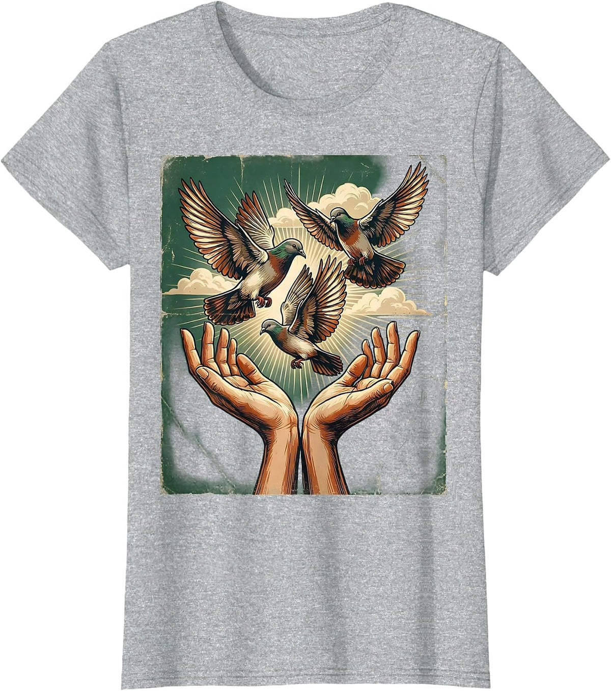 Women's Gigi Doves Released Into the Sky Illustration T-Shirt - Heather Grey