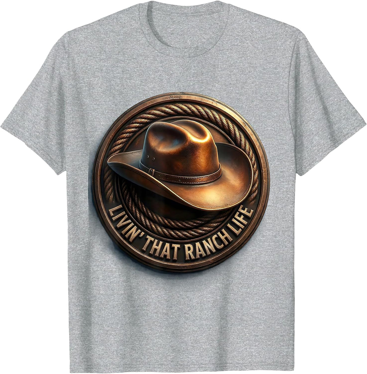 Men's Livin' That Ranch Life Cowboy Design T-Shirt - Heather Grey