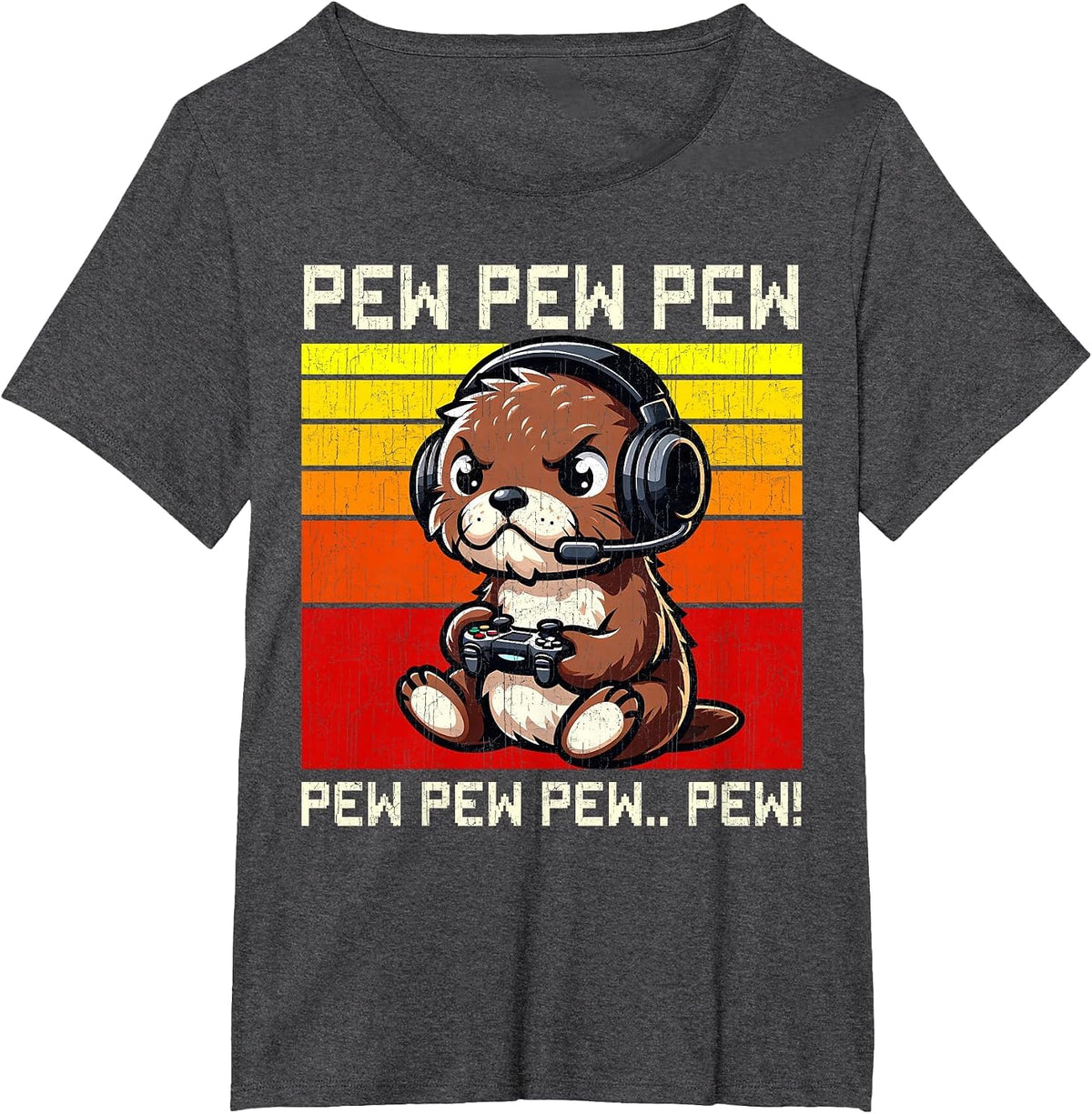 Otter Gamer Pew Funny Video Games Vintage Boys Men Girls T-Shirt - Dark Heather Grey
