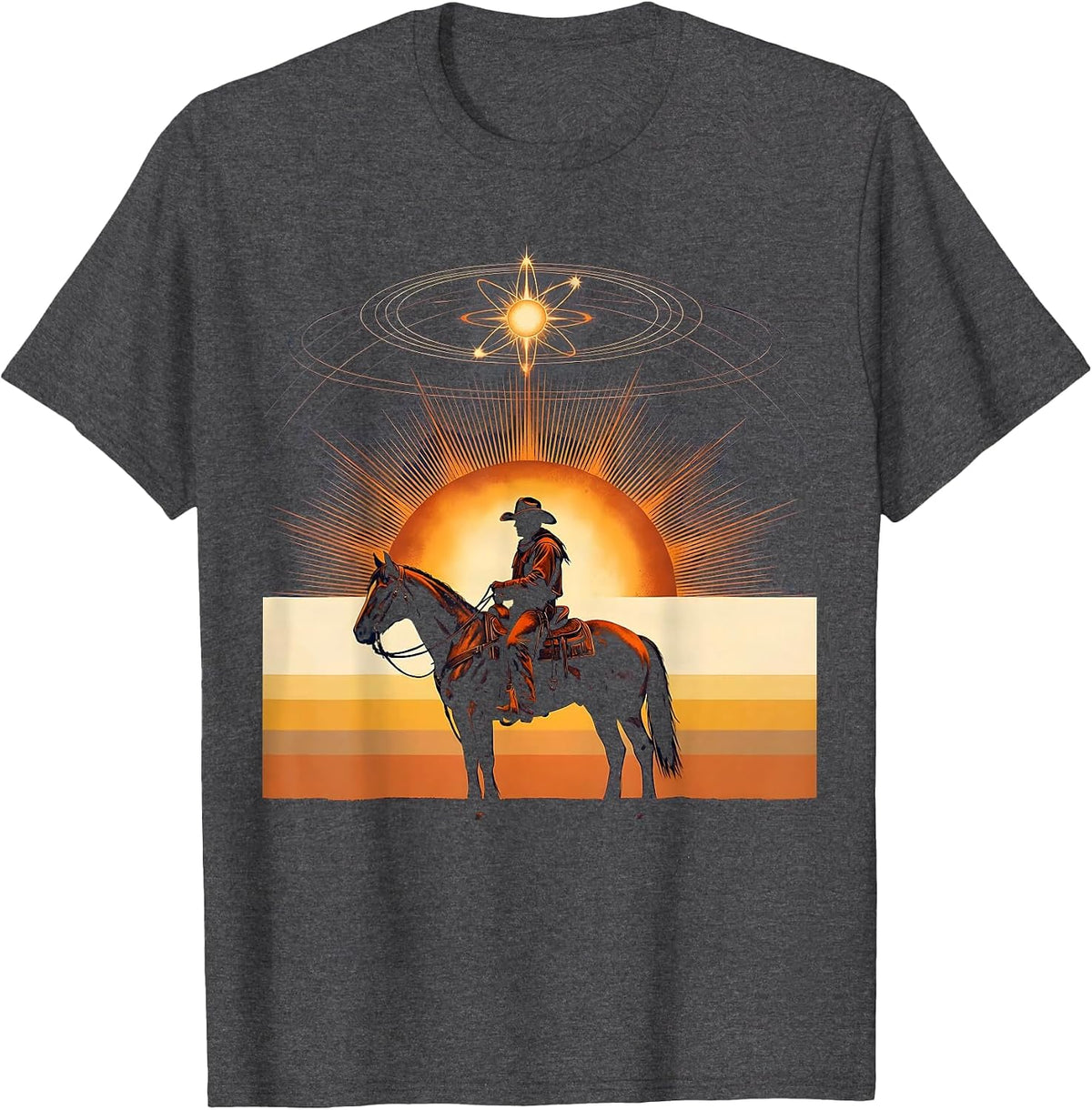 Cowboy Silhouette Riding Horse at Dusk T-Shirt - Dark Heather Grey
