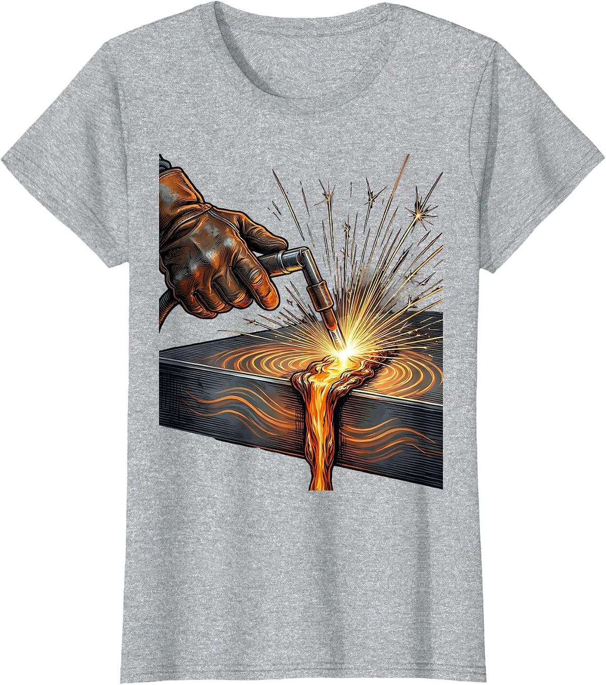 Welder Gloved Hands Torch Steel Graphic T-Shirt - Heather Grey