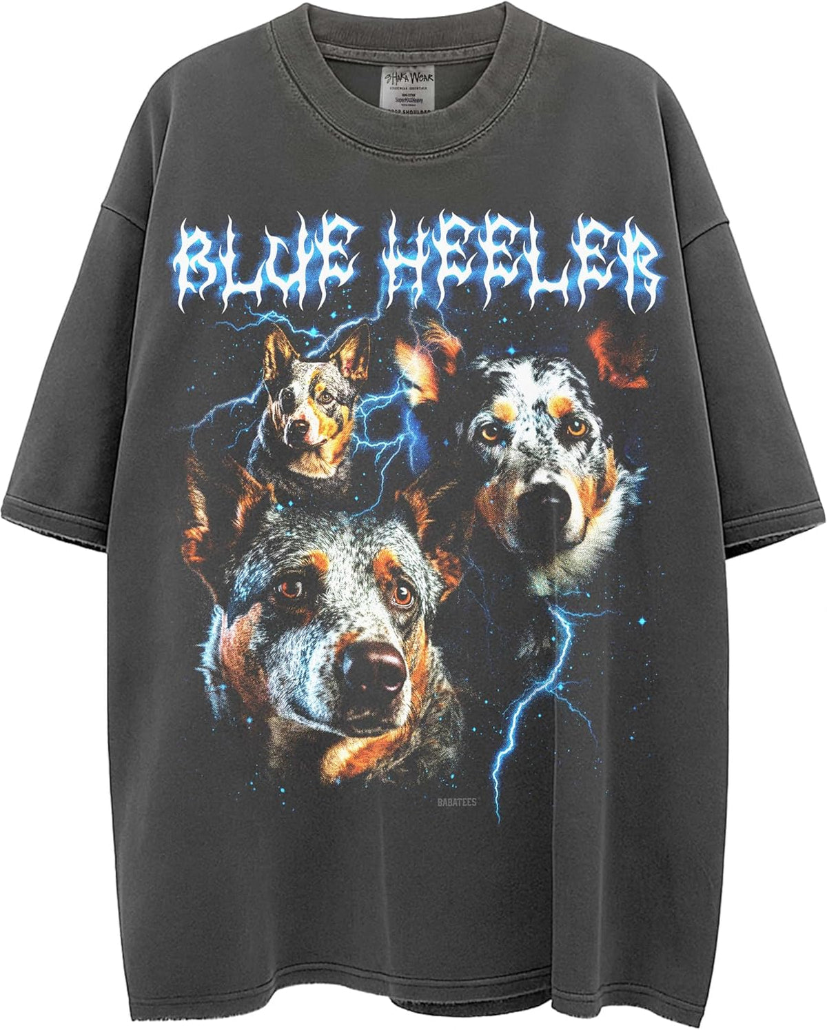 Heavy Metal Dogs – Heavyweight, Washed & Oversized Shaka-Wear Drop Shoulder Tshirt for Men & Women - Blue Heeler