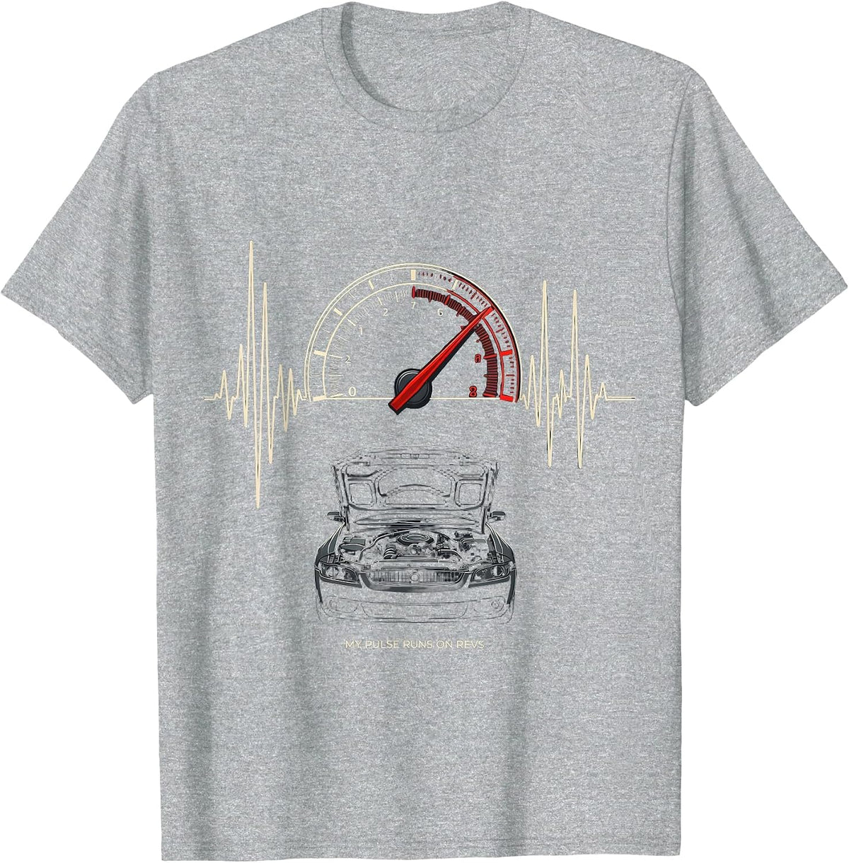 Men's My Pulse Runs On Revs Funny Car Guy Auto Mechanic Humor T-Shirt - Heather Grey