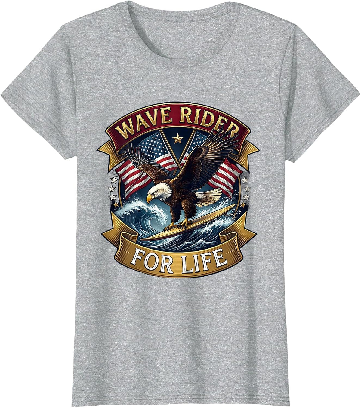 Wave Rider For Life Men's Surf Graphic Design T-Shirt - Heather Grey