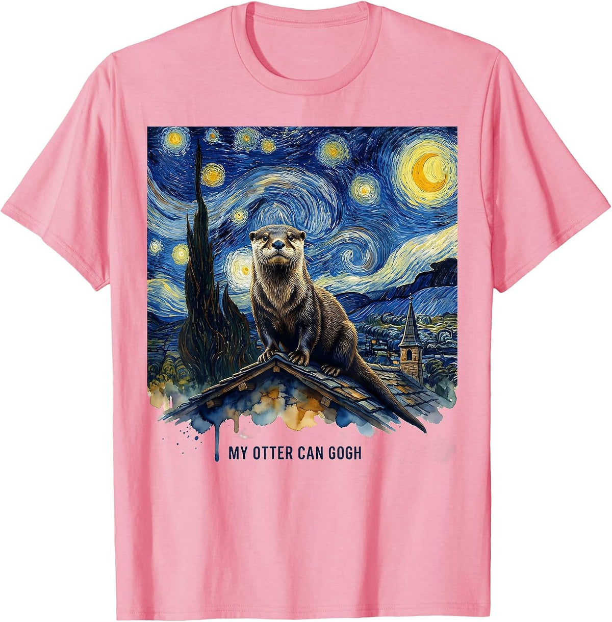 Men's My Otter Can Gogh Whimsical Art Parody Cat Lover Gift T-Shirt - Pink
