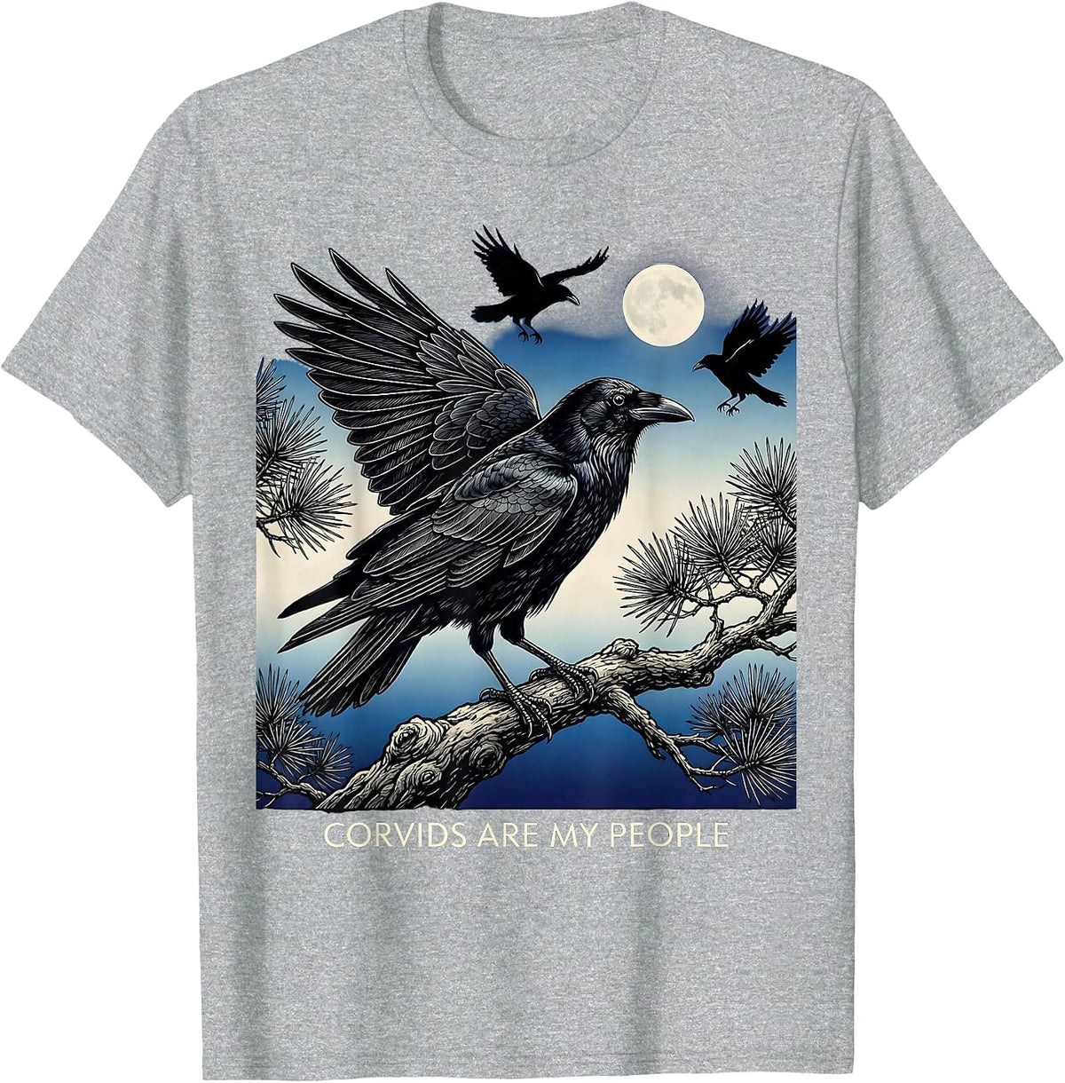 Men's Corvids Are My People Crow Lover Design T-Shirt - Heather Grey