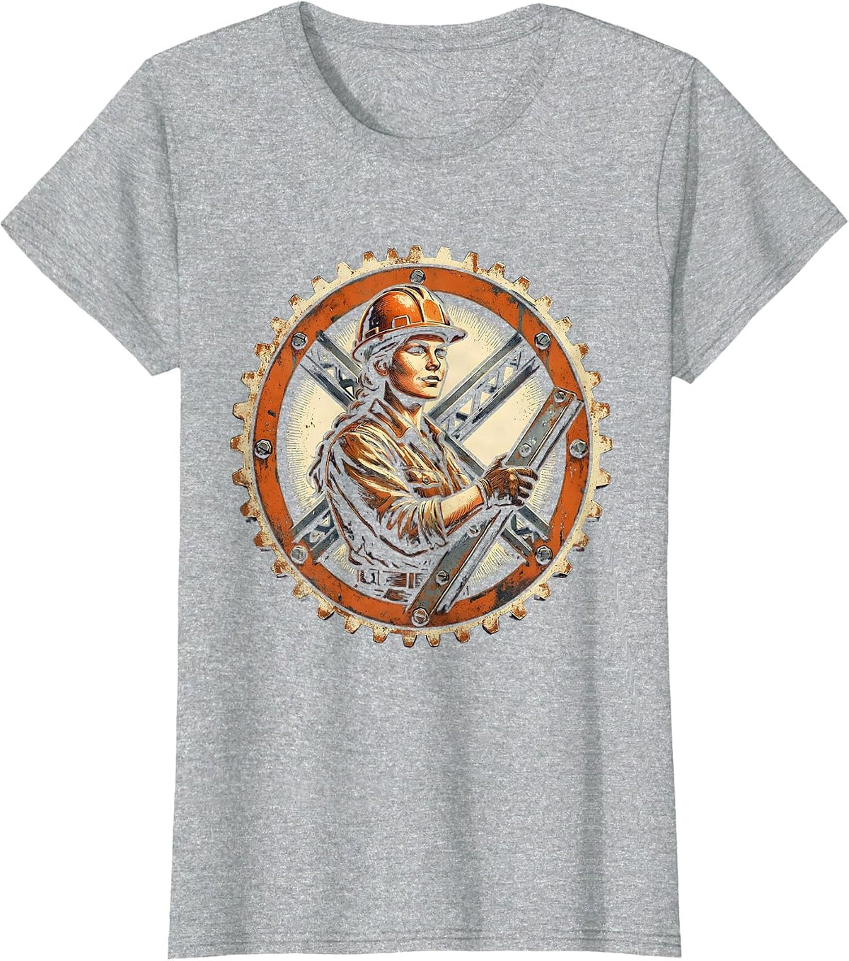 Do It Lady Iron Worker Hard Hat Builder Tee T-Shirt - Heather Grey