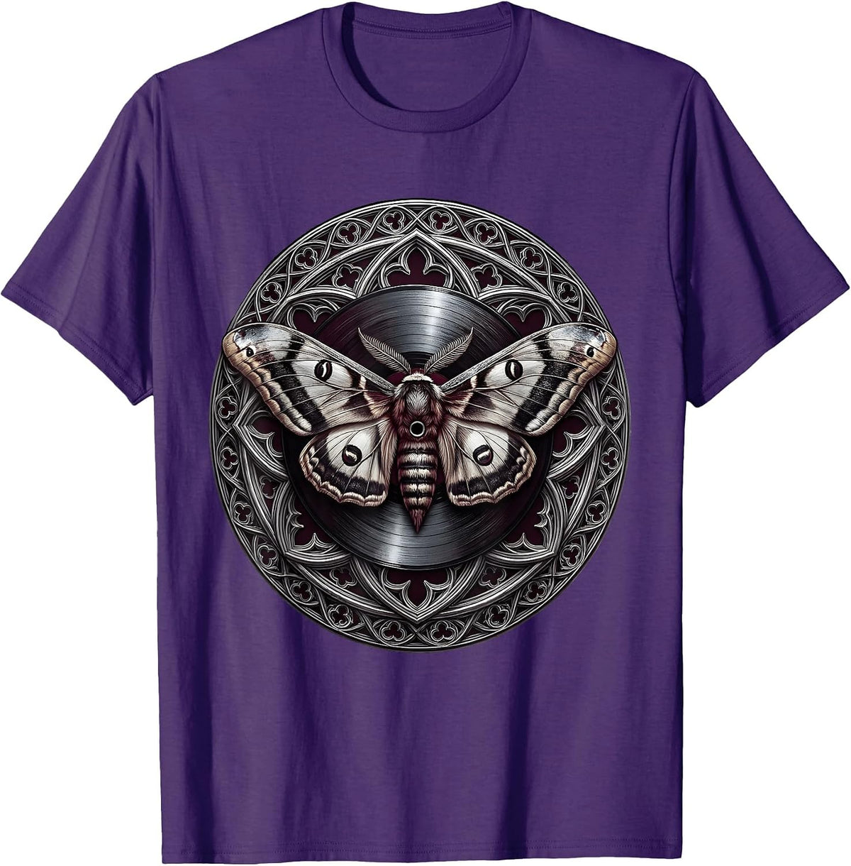Moth Wings Vinyl Record Rock Music Graphic T-Shirt - Purple