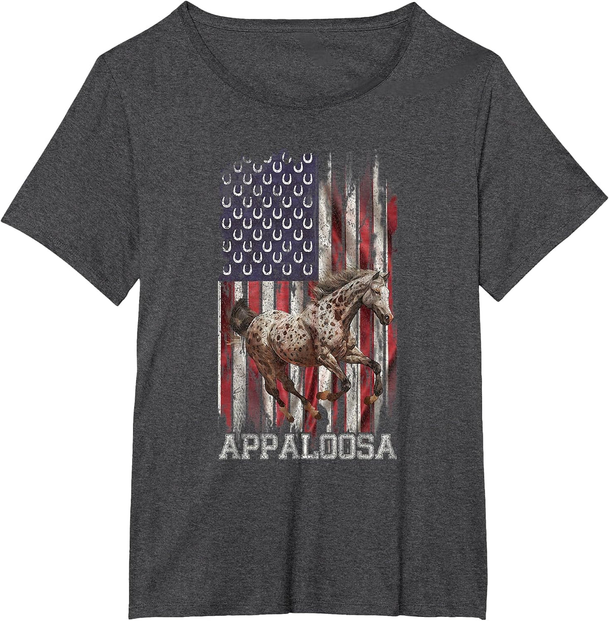 Vintage USA Flag Appaloosa Horse Lover, Horseback Riding T-Shirt - Dark Heather Grey