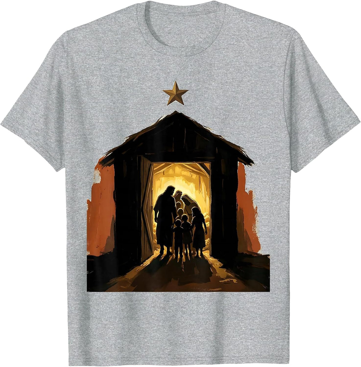 Men's Open Door Nativity Family Christmas Faith Tribute T-Shirt - Heather Grey