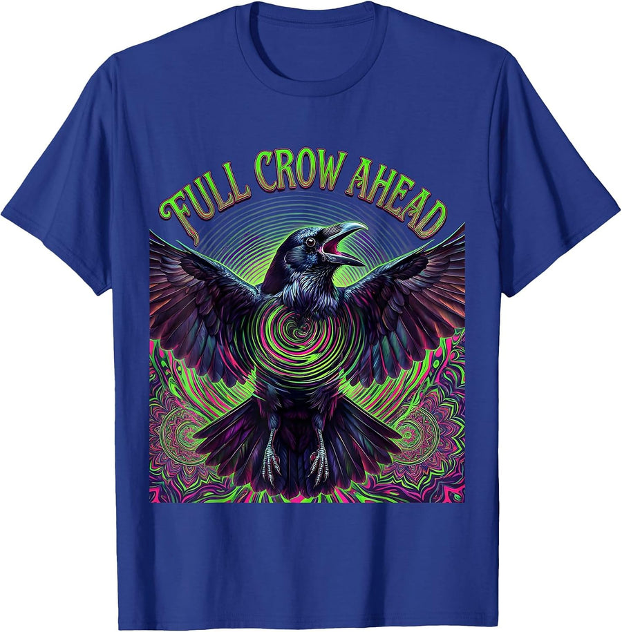 Full Crow Ahead Bold Bird Graphic Design T-Shirt - Royal Blue