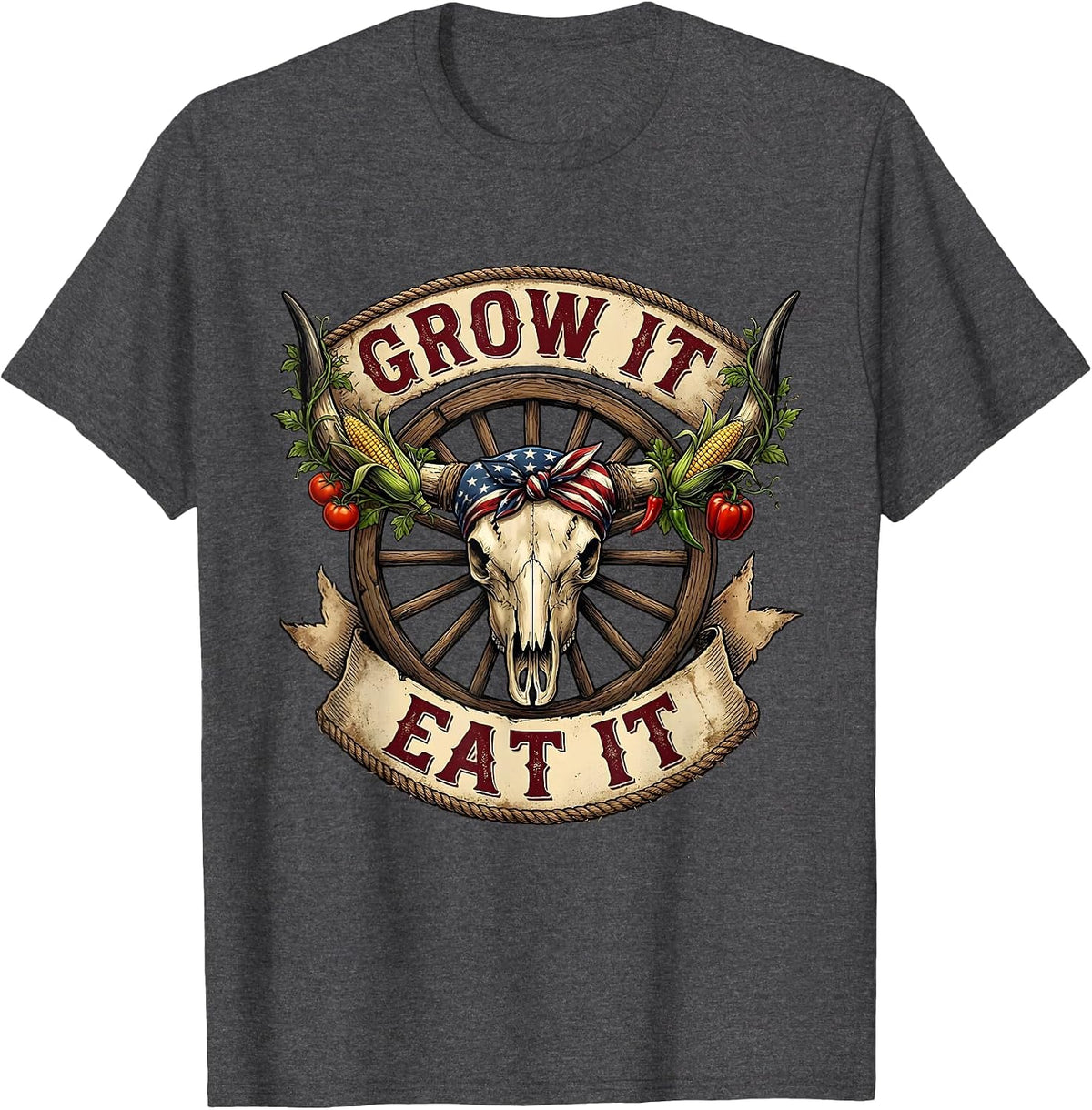Grow It Eat It Healthy Living Garden Design T-Shirt - Dark Heather Grey
