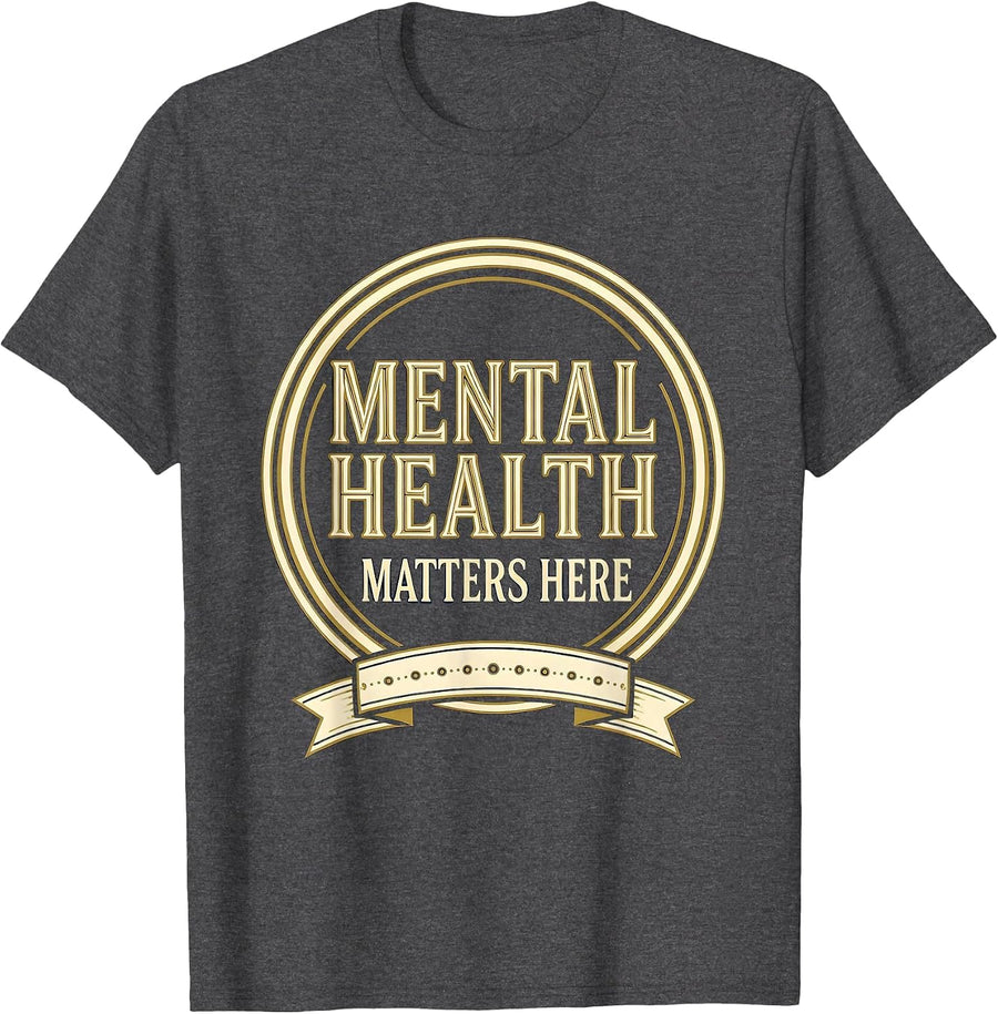 Men's Mental Health Matters Here Awareness Design T-Shirt - Dark Heather Grey