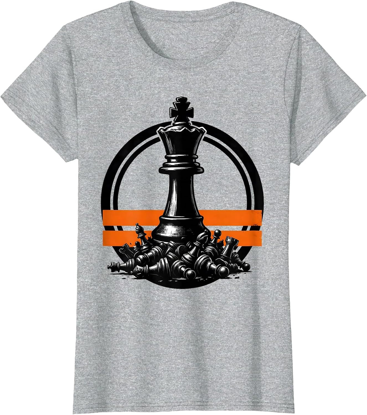 Chess King Standing on Collapsed Pieces T-Shirt - Heather Grey
