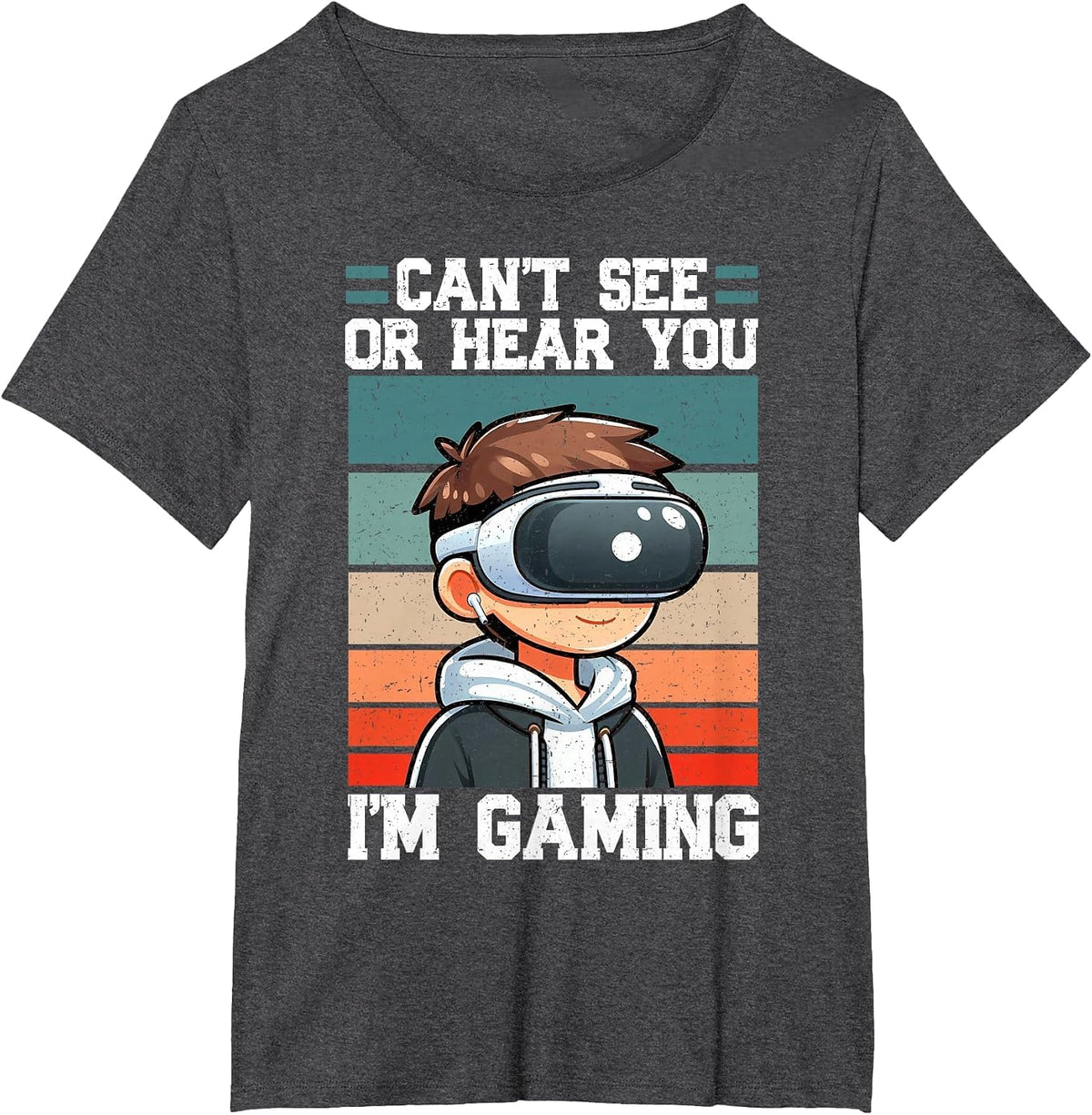 Can't See Or Hear You I'm Gaming VR Gamer Headset Retro T-Shirt - Dark Heather Grey