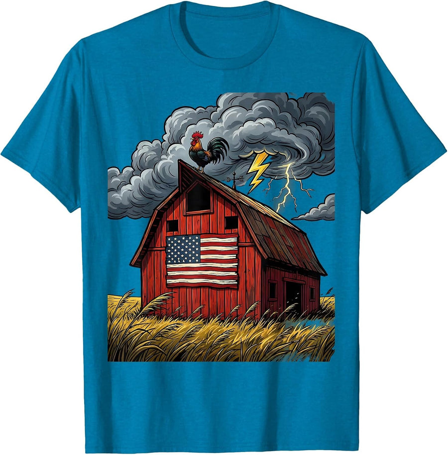 Rustic Barn Stormy Midwestern Sky Merica Design T-Shirt - Sapphire Blue