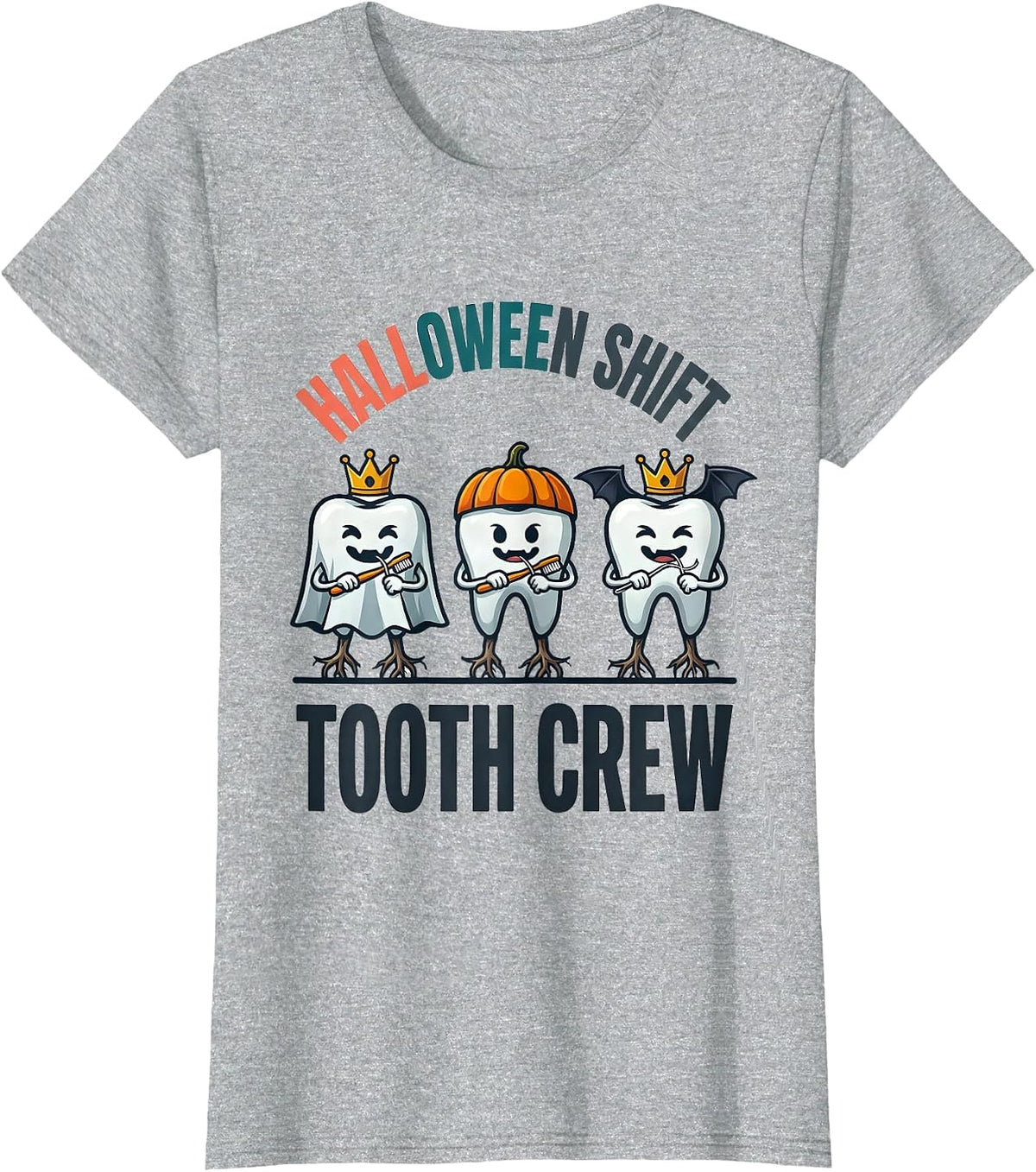 Halloween Shift Tooth Crew Funny Dentist Dental Hygienist T-Shirt - Heather Grey