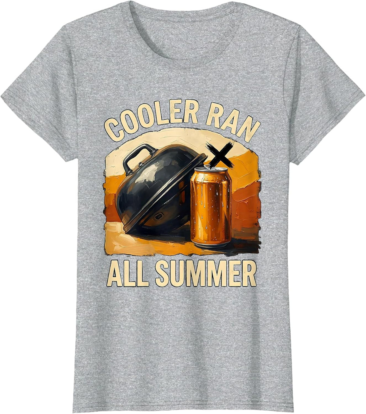 Women's Cooler Ran All Summer Funny Beer Lover Grill Party T-Shirt - Heather Grey