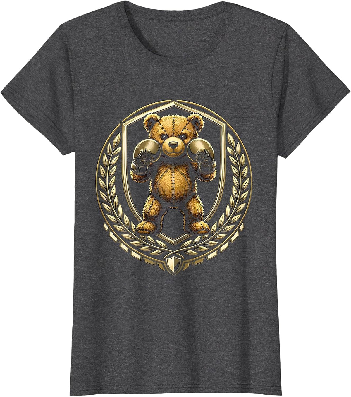 Women's Teddy Bear Boxing Fighter Graphic Tee T-Shirt - Dark Heather Grey