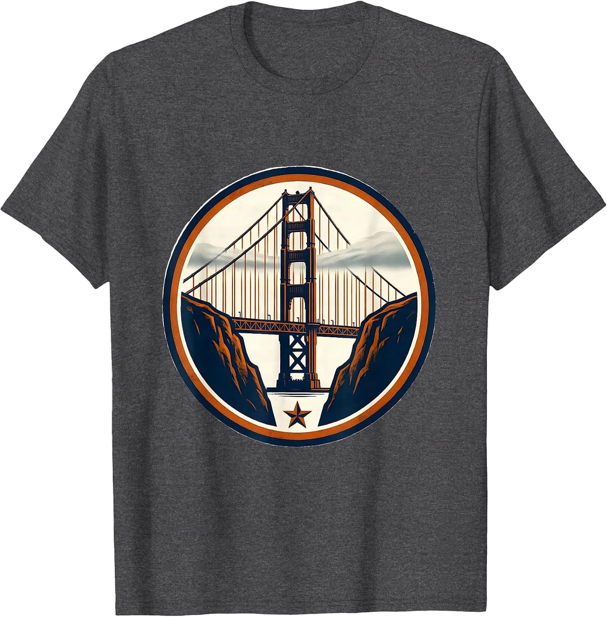 Golden Gate Bridge Vintage Coastal Surf Retro T-Shirt - Dark Heather Grey