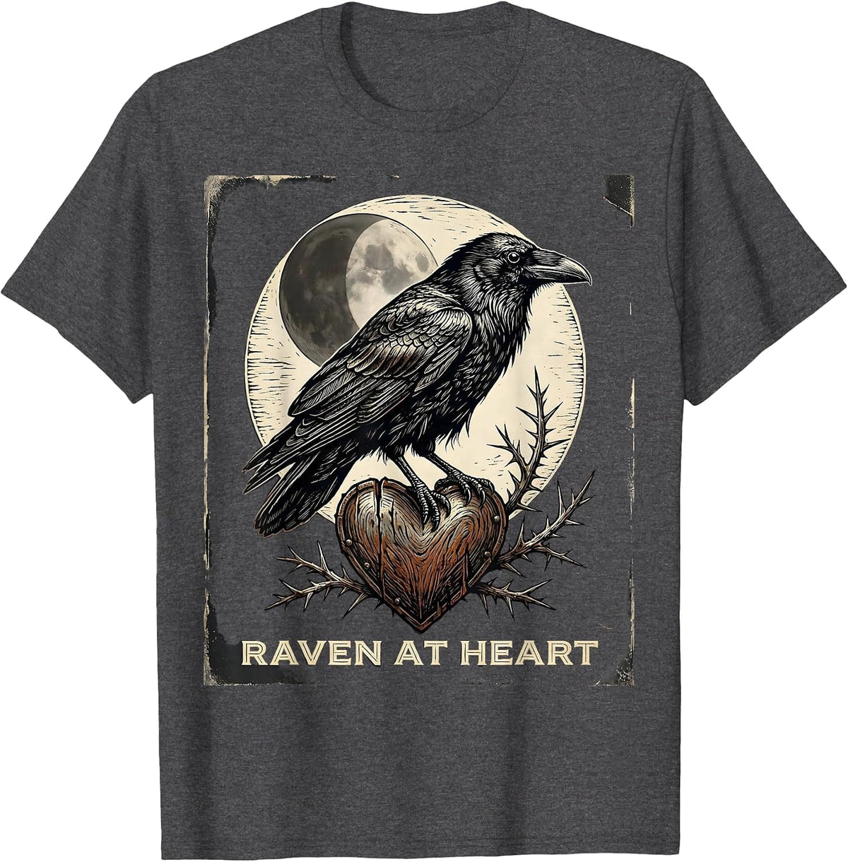 Raven At Heart Vintage Gothic Raven Crow Bird Lover T-Shirt - Dark Heather Grey