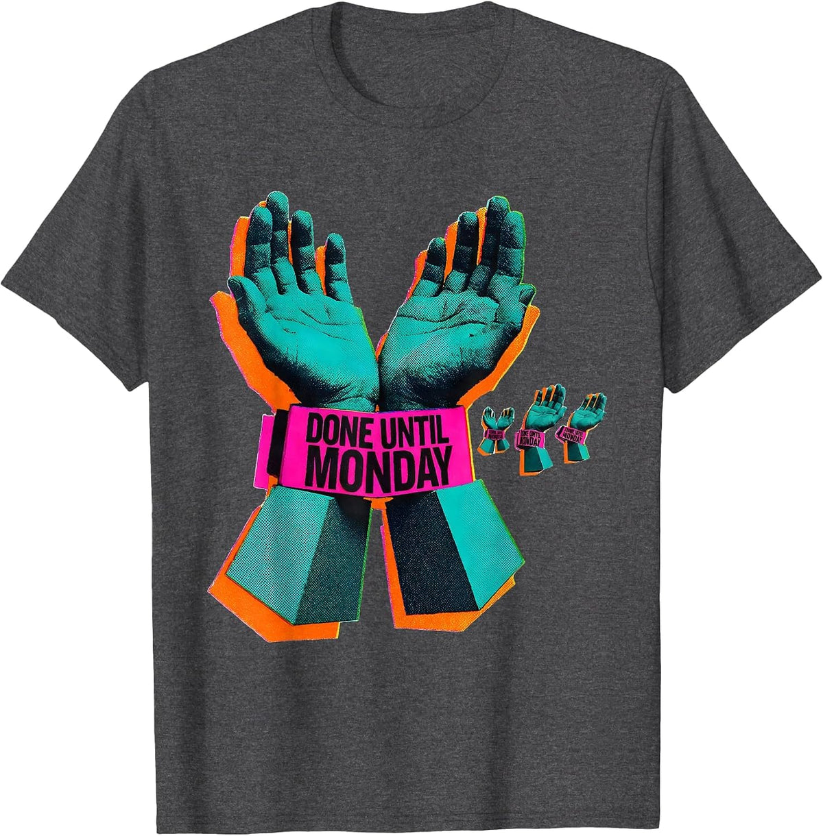 Men's Done Until Monday Risograph ASL Sign Language Teacher Deaf T-Shirt - Dark Heather Grey