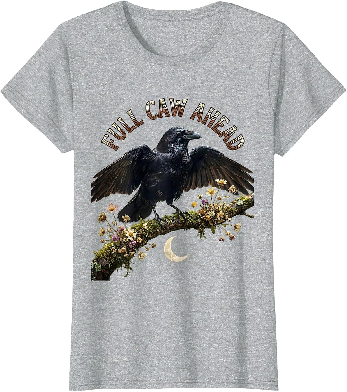 Women's Full Caw Ahead Funny Crow Bird Design T-Shirt - Heather Grey