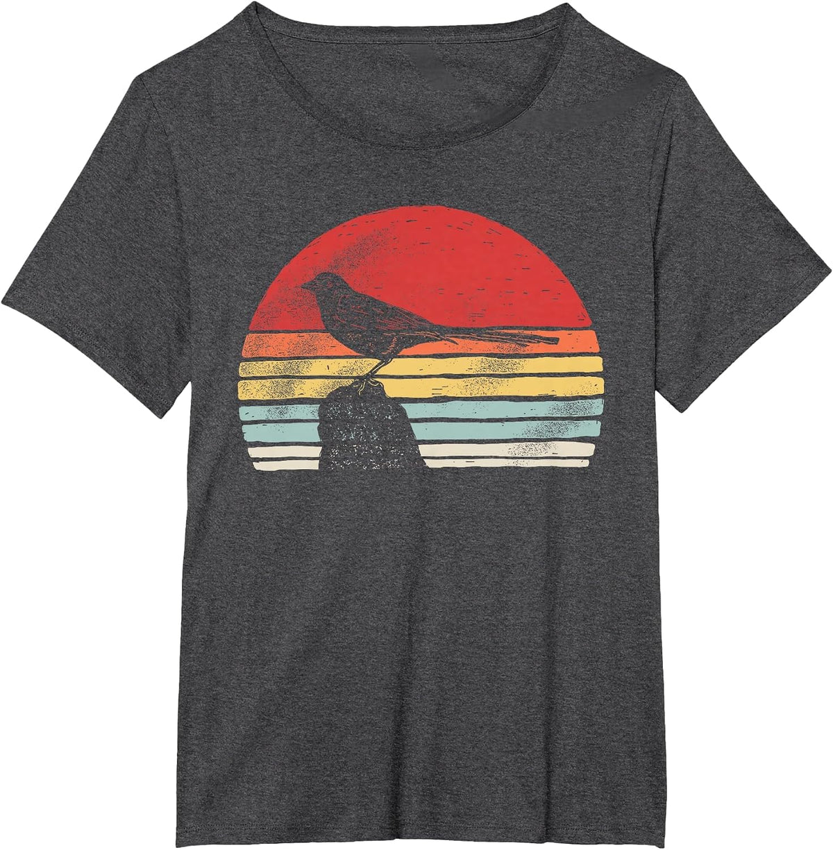 Vintage Retro Magpie Bird T-Shirt - Dark Heather Grey