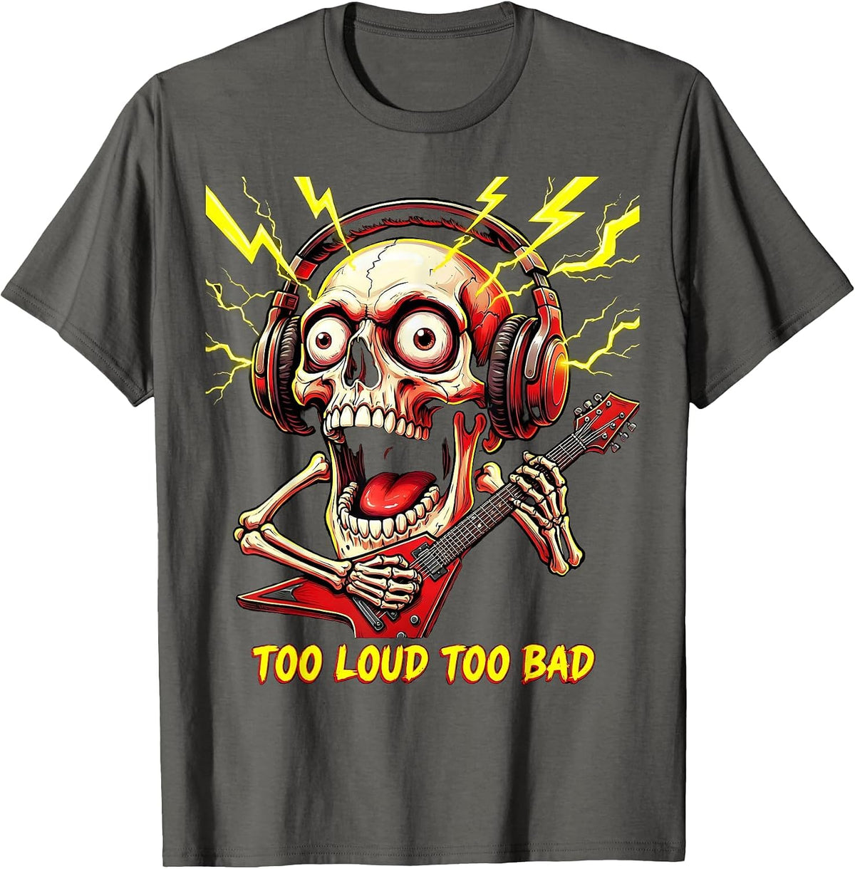 Men's Too Loud Too Bad Metal Band Graphic Design T-Shirt - Asphalt Grey