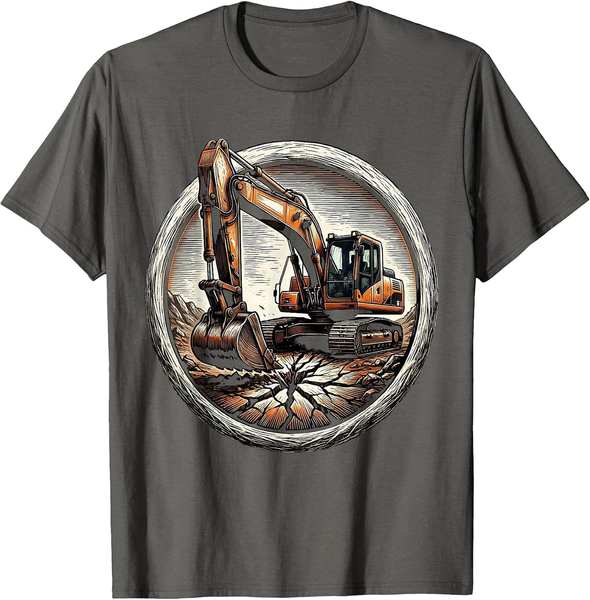Men's Excavator Digging Cracked Earth Graphic T-Shirt - Asphalt Grey