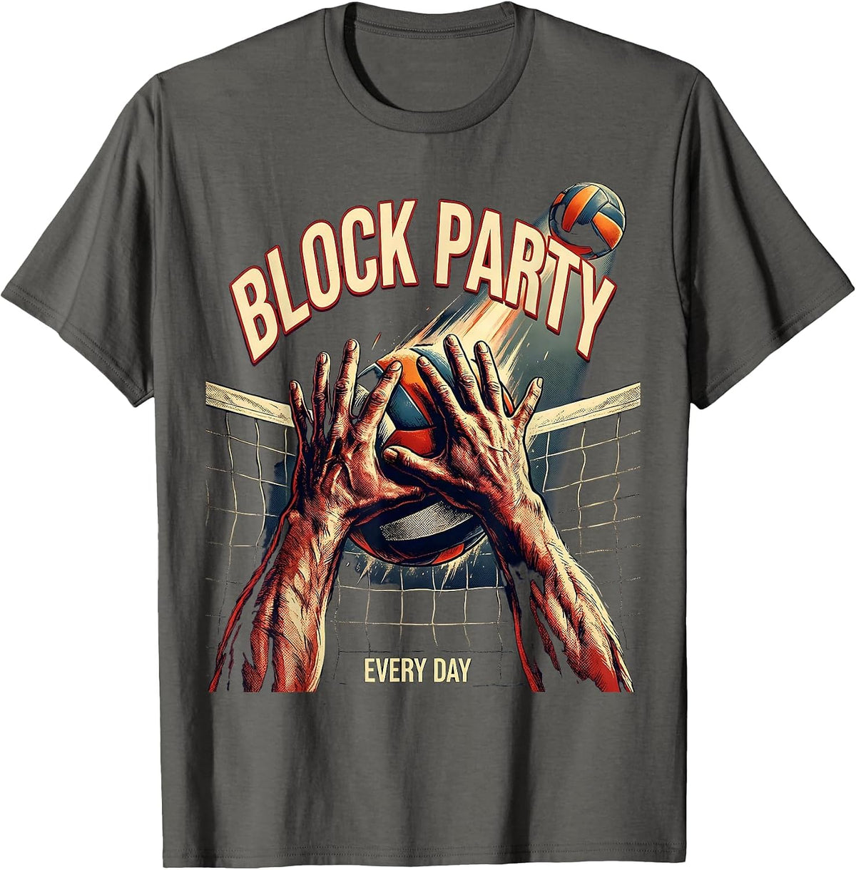 Block Party Every Day Volleyball Design T-Shirt - Asphalt Grey