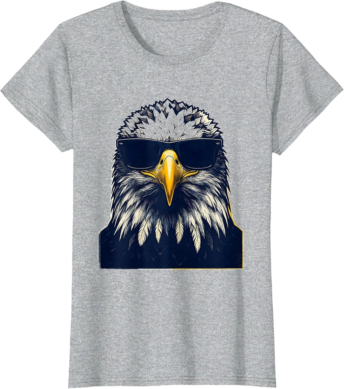 Women's Bald Eagle Sunglasses Novelty Mascot Retro T-Shirt - Heather Grey