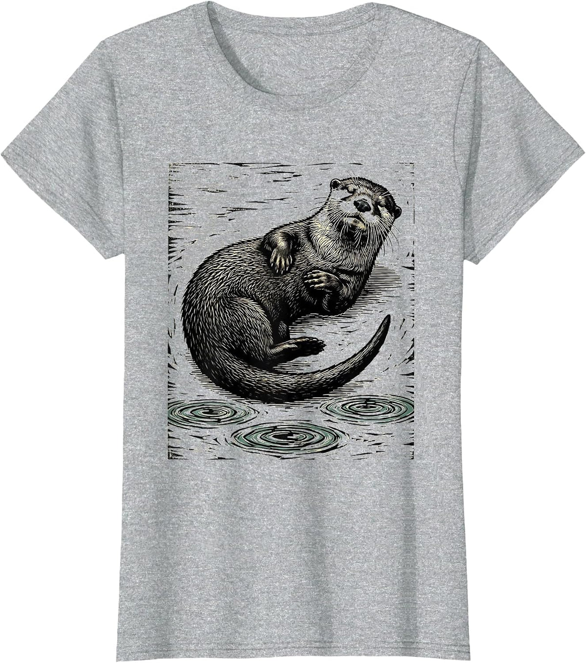 River Otter Woodcut Engraving Nature Lover Humor T-Shirt - Heather Grey