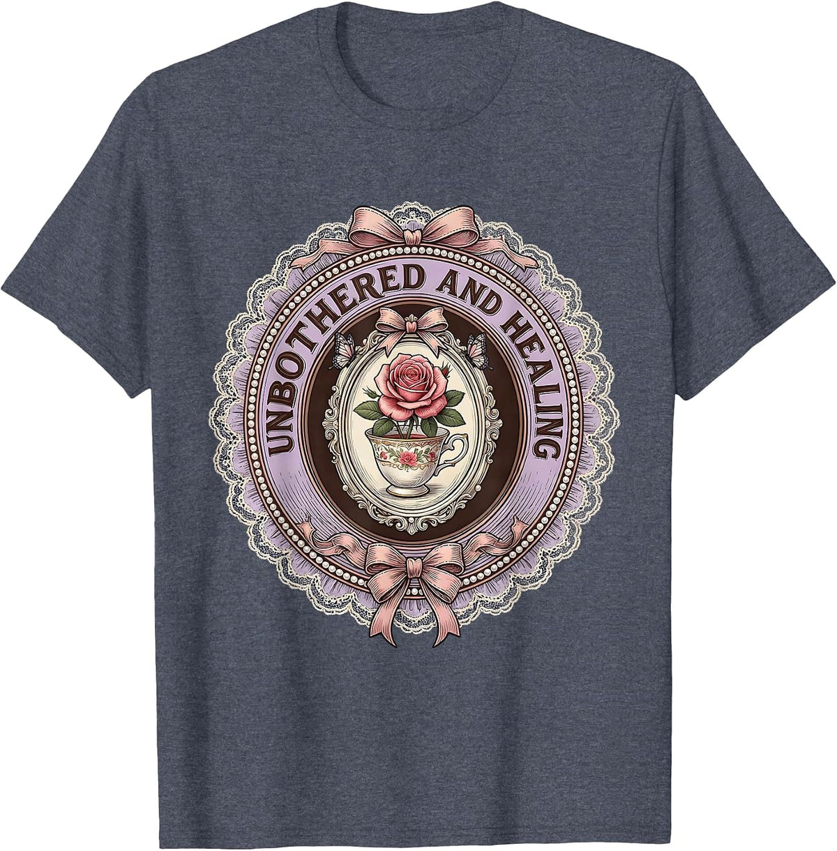 Unbothered and Healing Mental Health Matters Design T-Shirt - Heather Blue