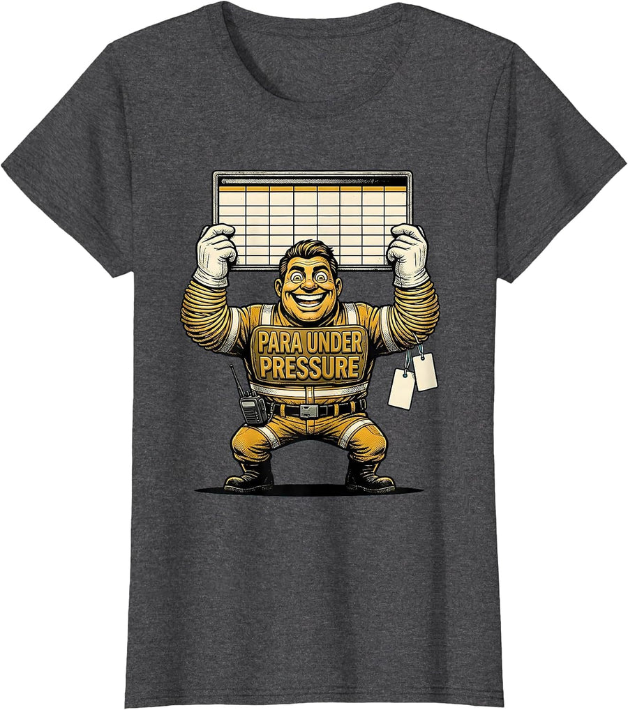 Para Under Pressure Retro Cartoon Paraprofessional Humor T-Shirt, Women, Dark Heather Grey, Small - As Pictured