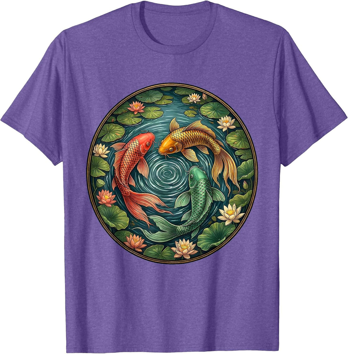 Men's Rainbow Koi Fish Pond Colorful Nature Art T-Shirt - Purple Heather