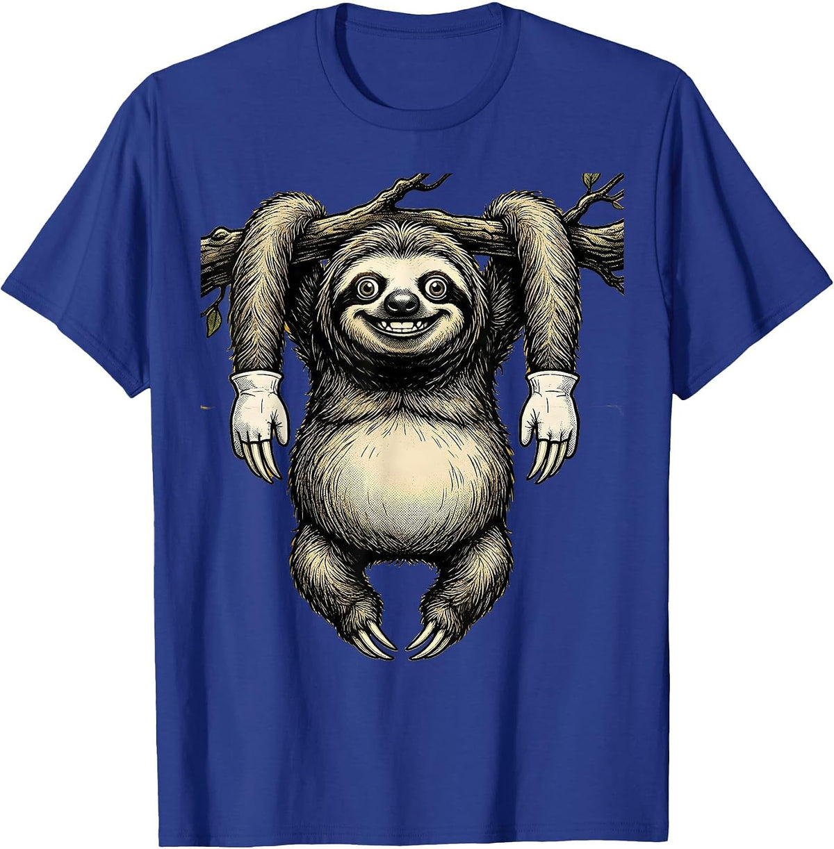 Men's Derpy Sloth Hanging Upside Down Funny Wildlife T-Shirt - Royal Blue