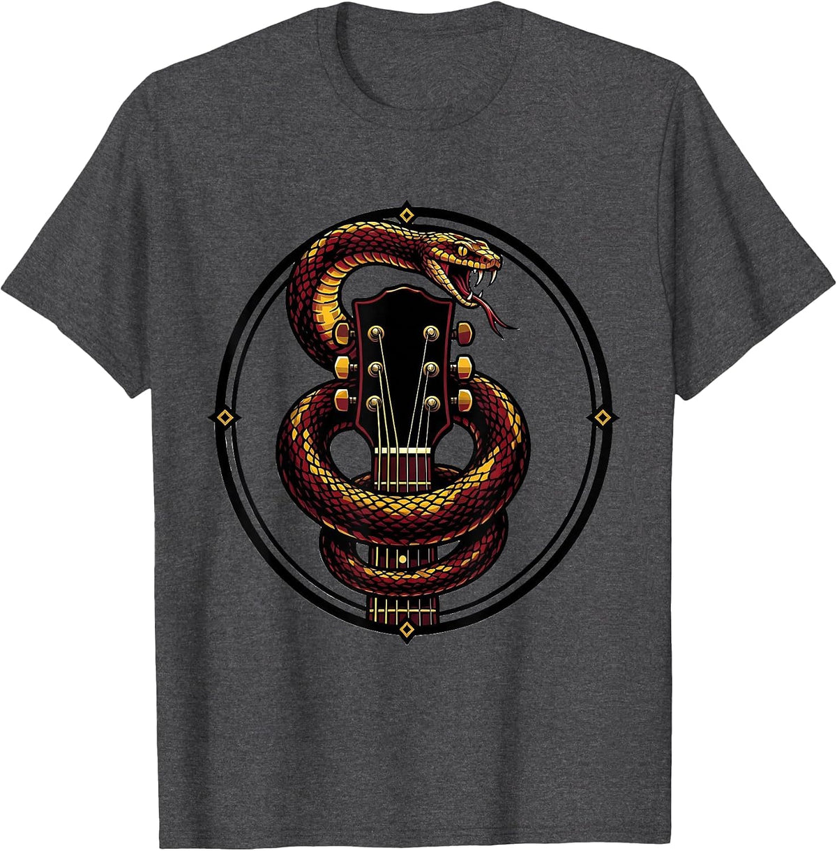 Guitar Headstock Serpent Rock Music Graphic T-Shirt - Dark Heather Grey